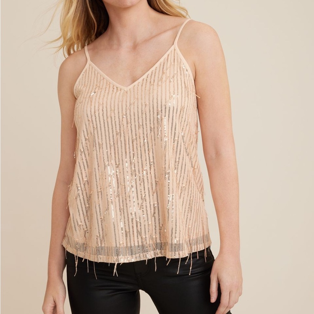 NWT Maurices Sequin Fringe Cami Top Rose Gold XL